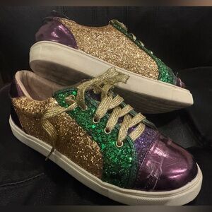 Glittery Mardi Gras Purple, Gold and Green Sneakers 7.5
